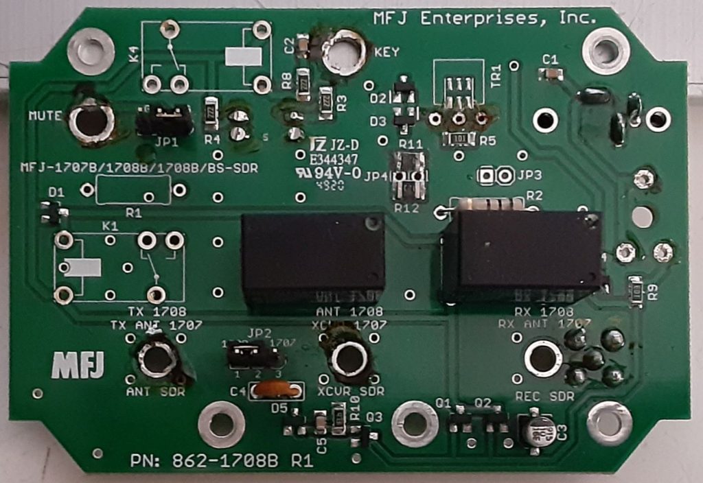 MFJ-1708 Antenna Switch PCB under repair